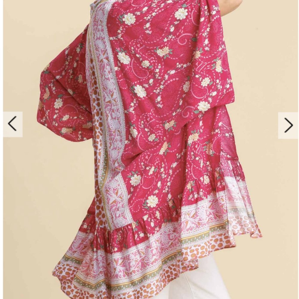 244.Women's Mixed Floral & Animal Border Print Bell Sleeve Open Front Kimono NWT - Picture 3 of 4